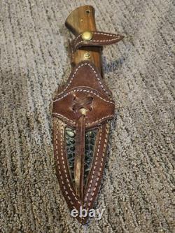 FH Knives. Beautiful Damascus Fixed Blade Knife With Sheath