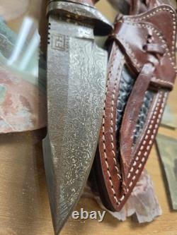 FH Knives. Beautiful Damascus Fixed Blade Knife With Sheath