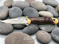 Fiddleback Forge By Andy Roy Burl Wood /Yellow Liner 7.75 Hunting Knife