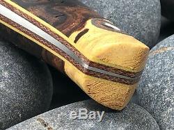 Fiddleback Forge By Andy Roy Burl Wood /Yellow Liner 7.75 Hunting Knife