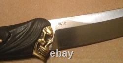 Fixed Blade Japanese Knife Brass Skull EDC Military Tactical Hunting VG10 Sharp