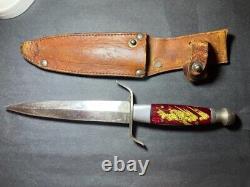 Fixed Blade Knife with Sheath Red Lucite Handle Gold embedded Design 8 RARE VTG