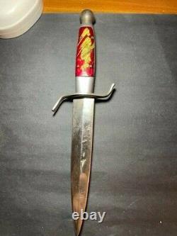 Fixed Blade Knife with Sheath Red Lucite Handle Gold embedded Design 8 RARE VTG