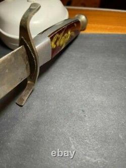 Fixed Blade Knife with Sheath Red Lucite Handle Gold embedded Design 8 RARE VTG