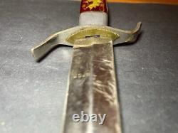 Fixed Blade Knife with Sheath Red Lucite Handle Gold embedded Design 8 RARE VTG