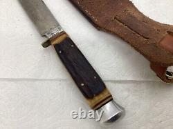 Fred Mac Overland Hunting Knife Solingen GERMANY Stag with Leather Sheath