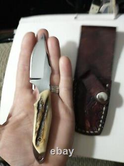 GV Fixed Hunter Knife With Leather Sheath And Stag Handle
