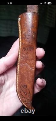 Geilo Norge Hunting Fixed Blade Knife Full Tang Bone Handle with Sheath