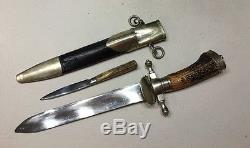 Genuine German Imperial Hunting Dagger Sword With Skinning Knife Antler Stag