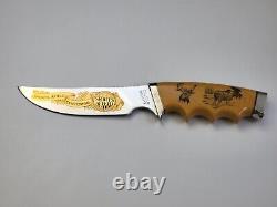 Gerber Model 525 Hunting Knife SPORTS AFIELD CENTENNIAL Etched + Gold Plated