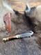 German Bull Guthook Fixed Blade Knife With Stag Handles Mint With Leather Sheath