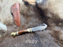 German Bull Guthook Fixed Blade Knife With Stag Handles Mint With Leather Sheath