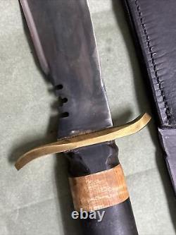 Gun-Blued High- Carbon Steel Bowie Knife, Antelope & Curly Maple Hilt WithSheath