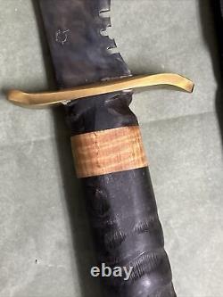 Gun-Blued High- Carbon Steel Bowie Knife, Antelope & Curly Maple Hilt WithSheath