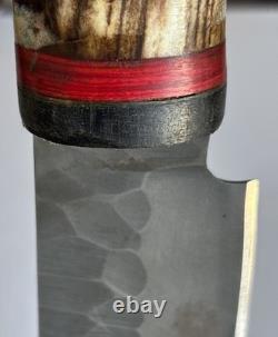 HANDMADE CROWN STAG HANDLE FIXED KNIFE 13 overall With 8 Blade & Sheath