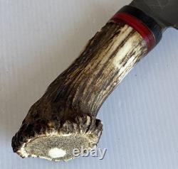 HANDMADE CROWN STAG HANDLE FIXED KNIFE 13 overall With 8 Blade & Sheath