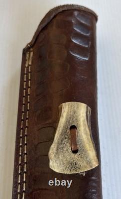 HANDMADE CROWN STAG HANDLE FIXED KNIFE 13 overall With 8 Blade & Sheath