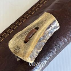 HANDMADE CROWN STAG HANDLE FIXED KNIFE 13 overall With 8 Blade & Sheath