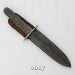 HENRY SEARS & SONS 1865 hunting Bowie knife, stag handle, original sheath, RARE