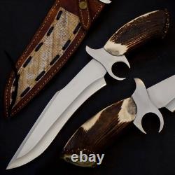 Hand Forged 5160 Spring Steel Finger guard American Ranger Bowie with Stag Handle