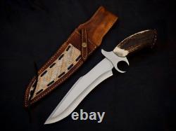Hand Forged 5160 Spring Steel Finger guard American Ranger Bowie with Stag Handle