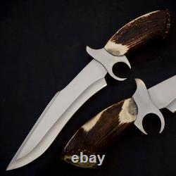 Hand Forged 5160 Spring Steel Finger guard American Ranger Bowie with Stag Handle