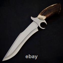 Hand Forged 5160 Spring Steel Finger guard American Ranger Bowie with Stag Handle