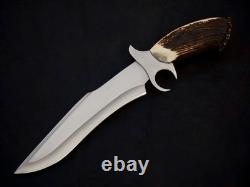Hand Forged 5160 Spring Steel Finger guard American Ranger Bowie with Stag Handle
