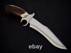 Hand Forged 5160 Spring Steel Finger guard American Ranger Bowie with Stag Handle
