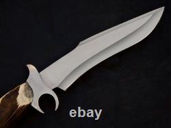 Hand Forged 5160 Spring Steel Finger guard American Ranger Bowie with Stag Handle