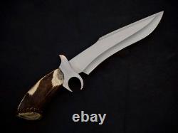 Hand Forged 5160 Spring Steel Finger guard American Ranger Bowie with Stag Handle