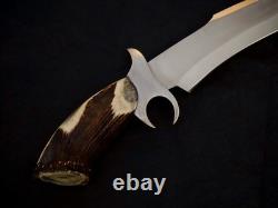 Hand Forged 5160 Spring Steel Finger guard American Ranger Bowie with Stag Handle