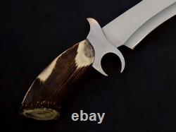 Hand Forged 5160 Spring Steel Finger guard American Ranger Bowie with Stag Handle