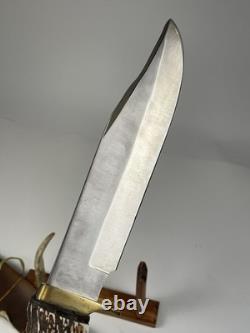 Hand Forged Elk Antler Stag Handle Buffalo Leather Sheath Bowie by Trader Mike