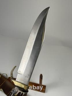 Hand Forged Elk Antler Stag Handle Buffalo Leather Sheath Bowie by Trader Mike