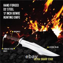 Hand Made Stain Less Steel Blade BOWIE with Groove & File worked &Rose wood Handle