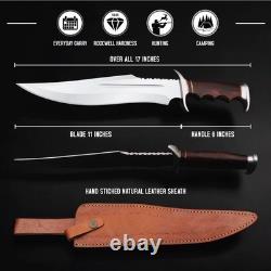 Hand Made Stain Less Steel Blade BOWIE with Groove & File worked &Rose wood Handle