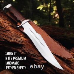 Hand Made Stain Less Steel Blade BOWIE with Groove & File worked &Rose wood Handle