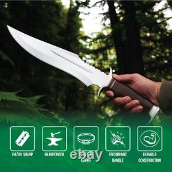Hand Made Stain Less Steel Blade BOWIE with Groove & File worked &Rose wood Handle
