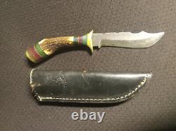 Hand crafted knife, Damascus steel blade, antler handle, one of a kind