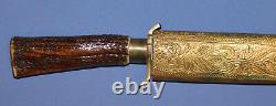 Hand made hunting bowie knife with wood/brass scabbard