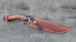 Handmade 5160 Tool Steel Hunting Bowie Knife With Antler Handle & Leather Sheath