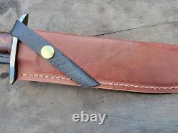 Handmade 5160 Tool Steel Hunting Bowie Knife With Antler Handle & Leather Sheath