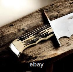 Handmade D2 Steel Bowie Hunting Knife Stag Horn Handle Survival & Camping Gift Handmade D2 Steel Bowie Hunting Knife Stag Horn Handle Survival & Camping Gift