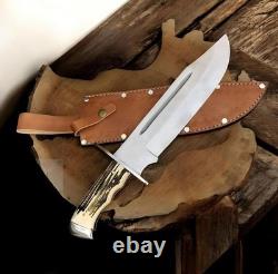 Handmade D2 Steel Bowie Hunting Knife Stag Horn Handle Survival & Camping Gift