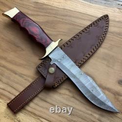 Handmade Damascus Steel Bowie Knife 13.5 Custom Hunting Fixed Blade with Sheath