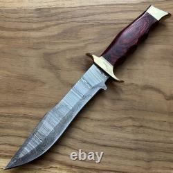 Handmade Damascus Steel Bowie Knife 13.5 Custom Hunting Fixed Blade with Sheath