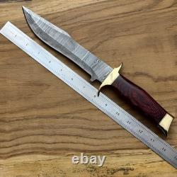 Handmade Damascus Steel Bowie Knife 13.5 Custom Hunting Fixed Blade with Sheath