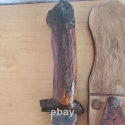 Handmade Deer Antler With Wolf Head Hunting/Skinning Knife 7 WithDeer Hide Sheath