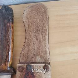 Handmade Deer Antler With Wolf Head Hunting/Skinning Knife 7 WithDeer Hide Sheath